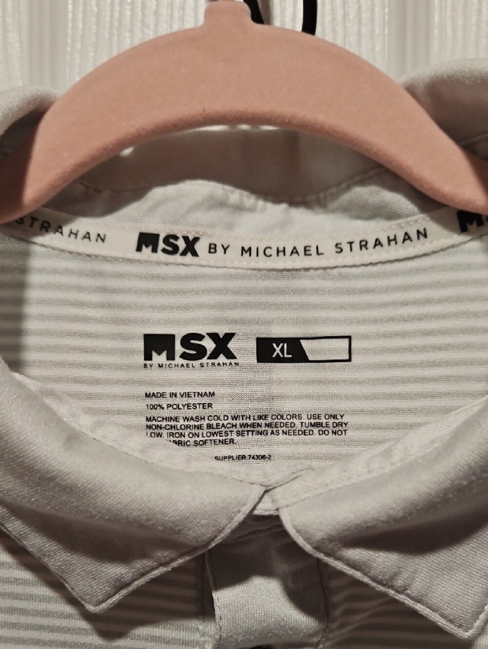 MSX by Michael Strahan Men's Light Gray Striped Performance Polo - Picture 2 of 6